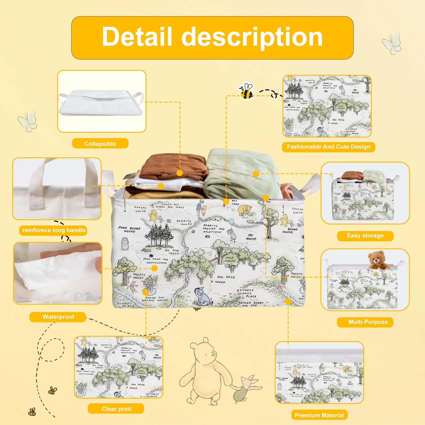 ZsaTuiy Winnie Nursery Baby Stuff, Winnie Storage Basket, Winnie Nursery Storage Baske Storage Basket With A Waterproof PE Coating, Storage Baskets Suitable For Bathroom and Bedroom