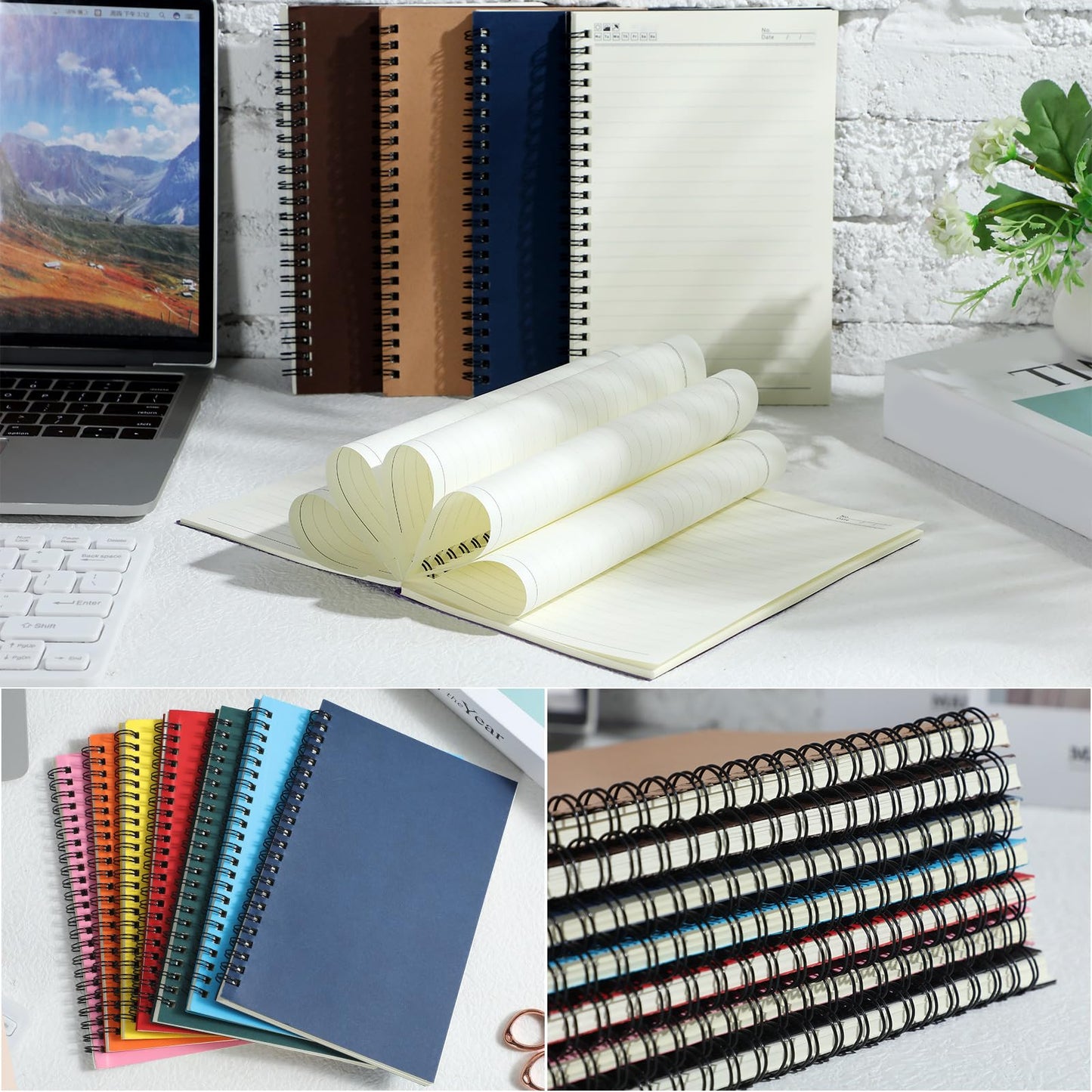 Leelosp 12 Pack Small Spiral Notebook Lined Spiral Journal College Ruled Notebook Wire Bound Kraft Cover, 120 Pages for Work (Multicolor,5.5 x 8.3 Inch)