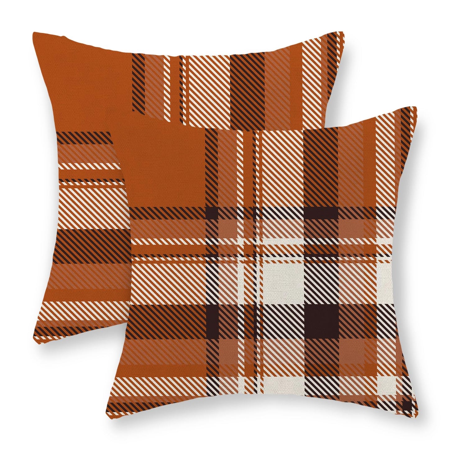 JEFERSO Fall Pillow Covers 18x18 Inch Set of 2 Burnt Orange Black Plaids Throw Pillows Autumn Harvest Thanksgiving Decoration Pillowcases Linen Outdoor Fall Decor Cushion Covers for Couch Sofa Home