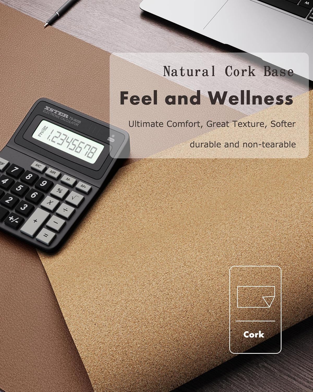 YSAGi Double-Sided Desk Pad, 31.5"x15.7"Leather Desk Mat, Eco Cork Desk Pad Protector,Large Mouse Pad,Waterproof Desk Blotter for Office/Home(Coffee)