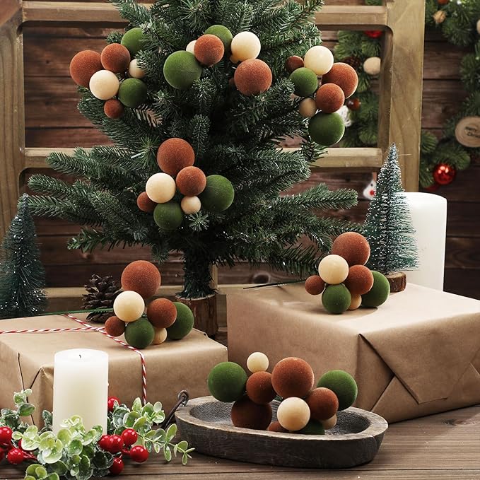 8 Pcs Neutral Velvet Christmas Tree Picks 7.87 Inch Christmas Balls Ornaments Xmas Hanging Decorations for Xmas Tree Topper DIY Wreath Holiday Floral Vase Fillers Crafts Home Decor
