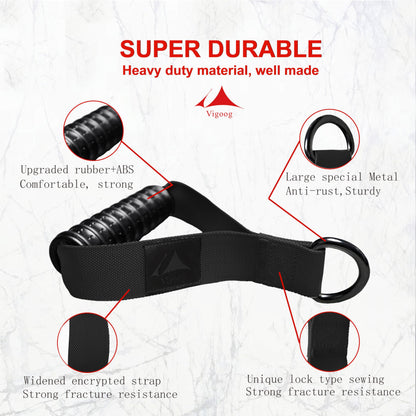 Vigoog Heavy Duty Exercise Handles, Ultra-Durable Rubber Workout Grip Attachments for Cable Machines, LAT Pulldown, Resistance Bands, Home Gym and Commercial Fitness Equipment (Carbon Black XG)