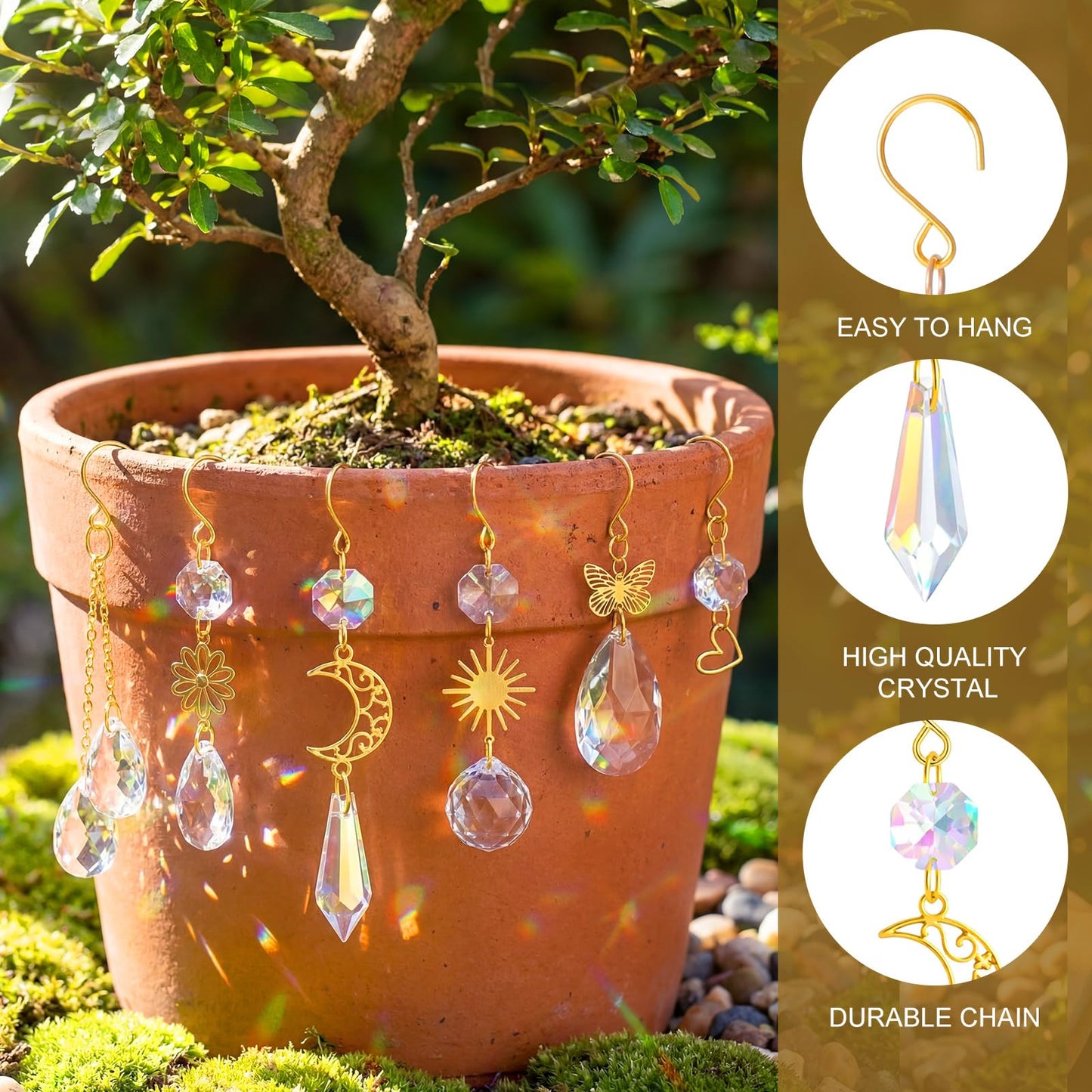 MTLEE 6 Pcs Crystal Suncatchers Plant Decorations Charms Hanging Prisms for Window Indoor Garden Plant Pot Holder Hanger Tree Vine Home Chandeliers Outdoors(Fresh)
