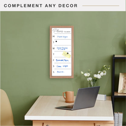 MCS Dry Erase Weekly Planner 11x24 Walnut Framed Calander Whiteboard for Wall, Plan Your Week with Family Weekly Planner for Dinners, Sports, Events & More