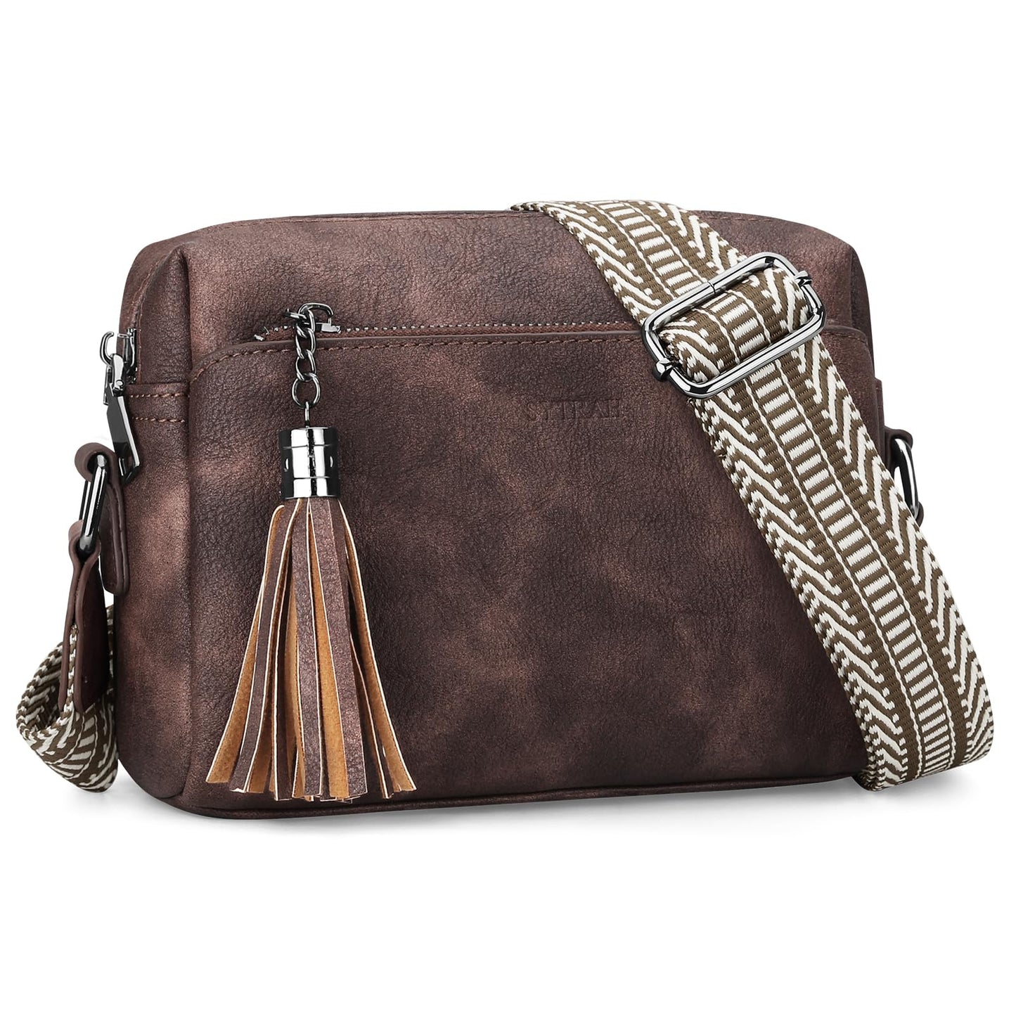 SYTRAH Crossbody Bags for Women, Triple Zip Crossbody Purses for Women Trendy, Cell Phone Purse Shoulder Handbag with Adjustable Strap Mocha Coffee