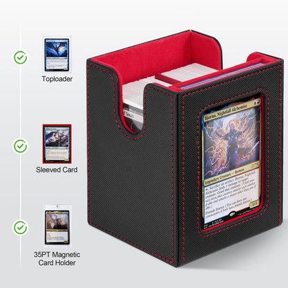 ZLCA Card Deck Box with Commander window Display, MTG Deck Box with Dice Tray Holds 200+ Double-Sleered Cards,Card Storage Case fit for YuGiOh,MTG,Sport (Black&Red)