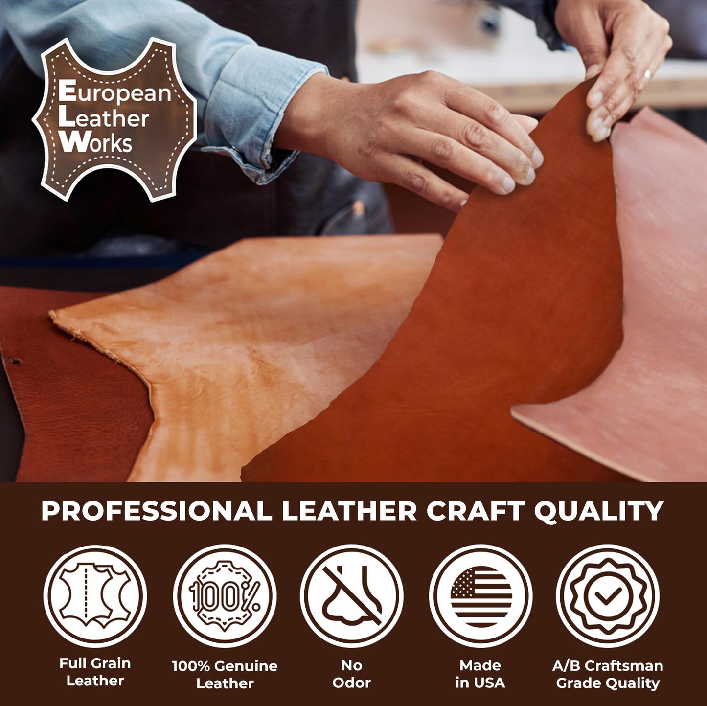 ELW 8-10 oz (3-4 mm) Skirting Veg Tan Leather | Chestnut 1-2 SQFT| Thick Cowhide Tooling Leather Sheet for Belts, Saddle, Holster, Sheaths, Bulk Real Leather Pieces, Crafts, Remnants, Scraps USA