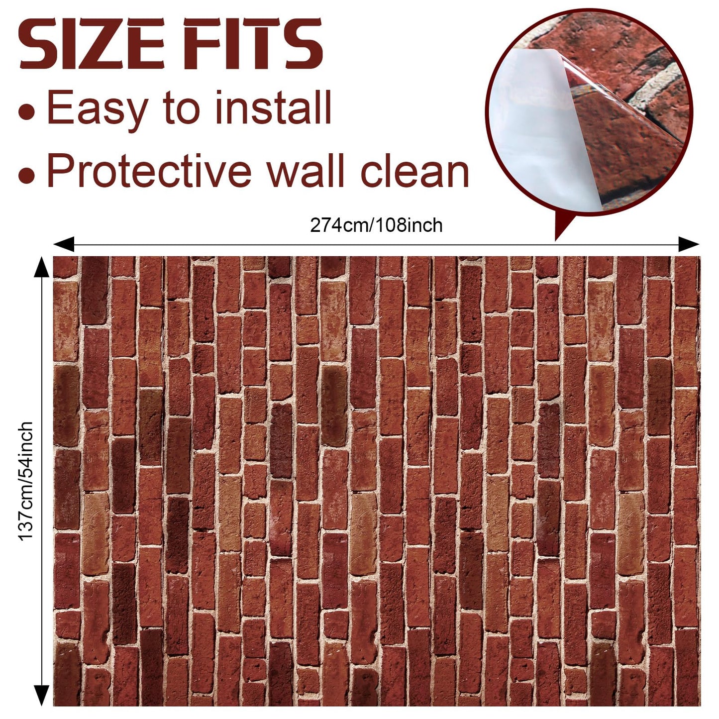 Chuangdi Brick Stone Wall Stone Wall Scene Setter Brick Sheet Wallpaper Curtains Door Removable Tablecloth Photo for Halloween Christmas Party and Home Decor (Old Red,6 Pcs)