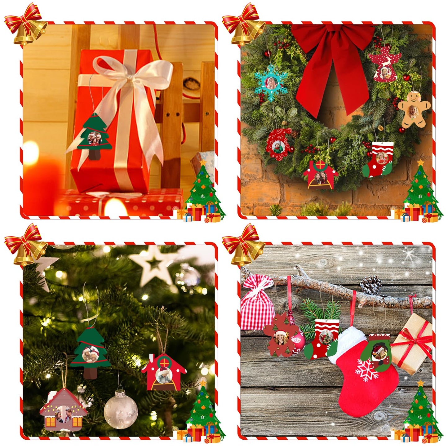 CCINEE 24Pack Christmas Wooden Photo Frame Ornaments DIY Unfinished Wood Picture Frame Ornaments with Pens Xmas Photo Ornament Frames Decor for Holiday Picture Frame Presents and Tree Decoration