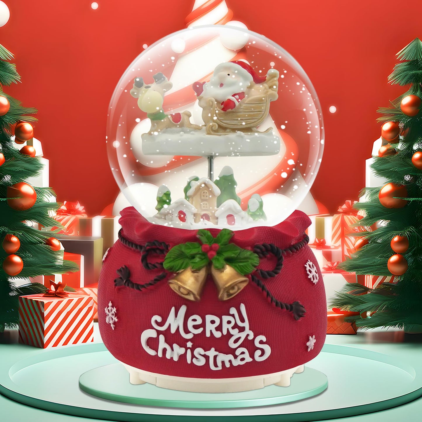 Christmas Snow Globe Lantern Musical, Snow Globes Christmas with Music, Glitter Snowflakes icicles Lighted Santa Claus Decorative Lantern, Xmas Decor Gift for Adult Girls Women