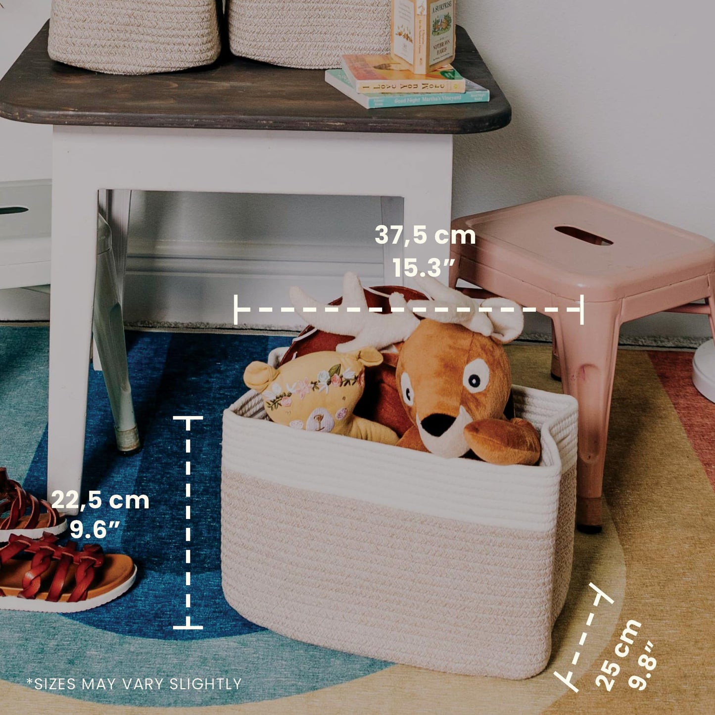 Light Honey Cotton Rope Baskets for Shelves, Set of 3 - 15"×10"×9½" - Woven Storage Baskets for Organizing - Closet, Nursery, Bedroom, Playroom - Toys, Books, Towels, Clothes