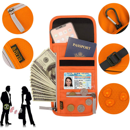 Peicees RFID Blocking Travel Neck Wallet for Men Women Family Passport Holder Lanyard Neck Pouch Slim Travel Document Holder
