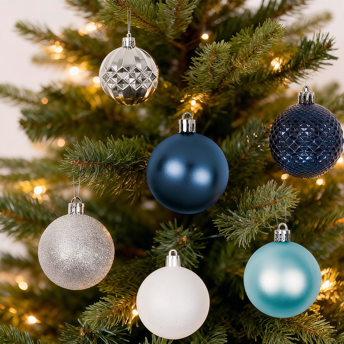 Christmas Tree Decorations Ornament Set, 60ct 2.36 Inches Navy Blue Silver Shatterproof Christmas Ball Ornaments, Hanging Ball for Xmas Holiday Wedding Party Decor