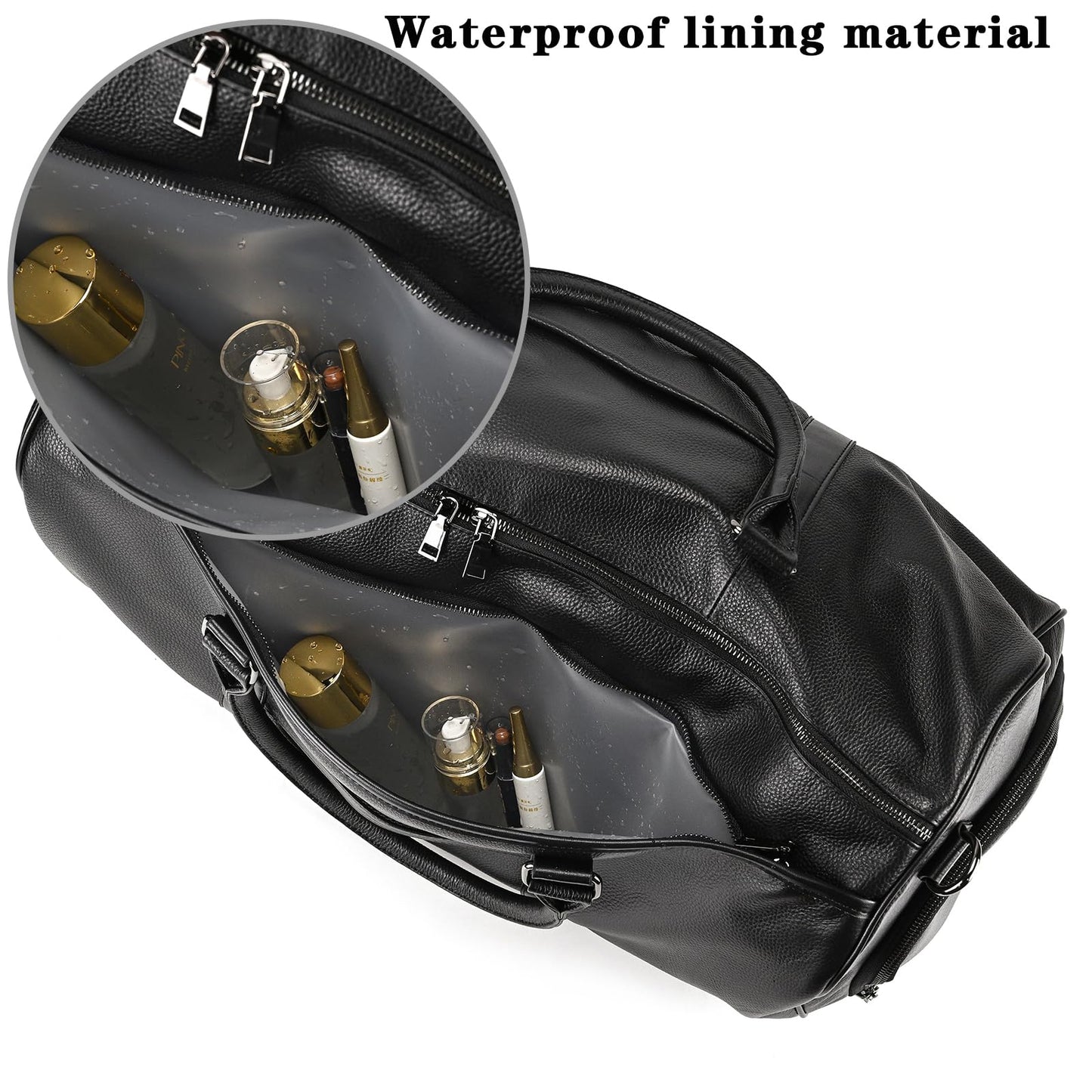 Genuine Leather Travel Duffel Bags for Men and Women Overnight Weekend Leather Bags Sports Gym Duffle, 9428 Black
