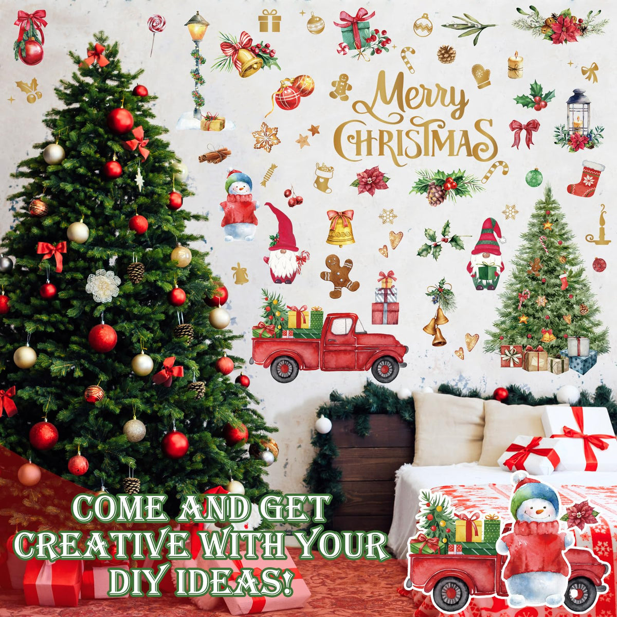 Cholemy 4 Sheets Christmas Wall Decal Stickers Decorations - Removable Indoor Home Decor for Room, Nursery, School, Restaurant, Cafe, Door, Window, Party (Tree)
