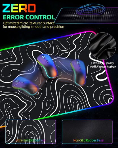 Wireless Charging Mouse Pad, RGB Gaming Mousepad, 31.5"x15.7" Extra Large Desk Pad, 13 Light Modes, Ultra-Smooth Surface, Non-Slip Base, Waterproof Computer Keyboard Mat for MacBook, PC, Laptop, Black