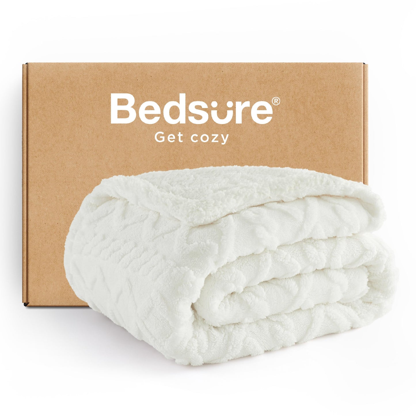 Bedsure Gentlesoft Sherpa Fleece Blanket Twin Size for Bed - Fluffy & Cozy Cable Jacquard Tufted for Women Gift, Thick and Warm Christmas Blanket for Winter, Cream, 60x80 Inches