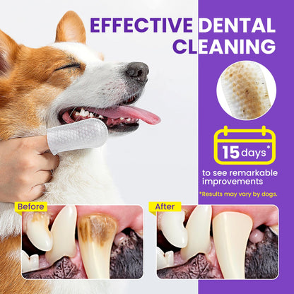 No-Rinse Dog Dental Care Wipes, Cat & Dog tooth brushing kit, Dog Wipes for Pet & Cat Teeth Cleaning, Dog toothbrush Finger Dental Wipes to Remove Plaque & Tartar, Disposable Dog Wipes - 50 Count