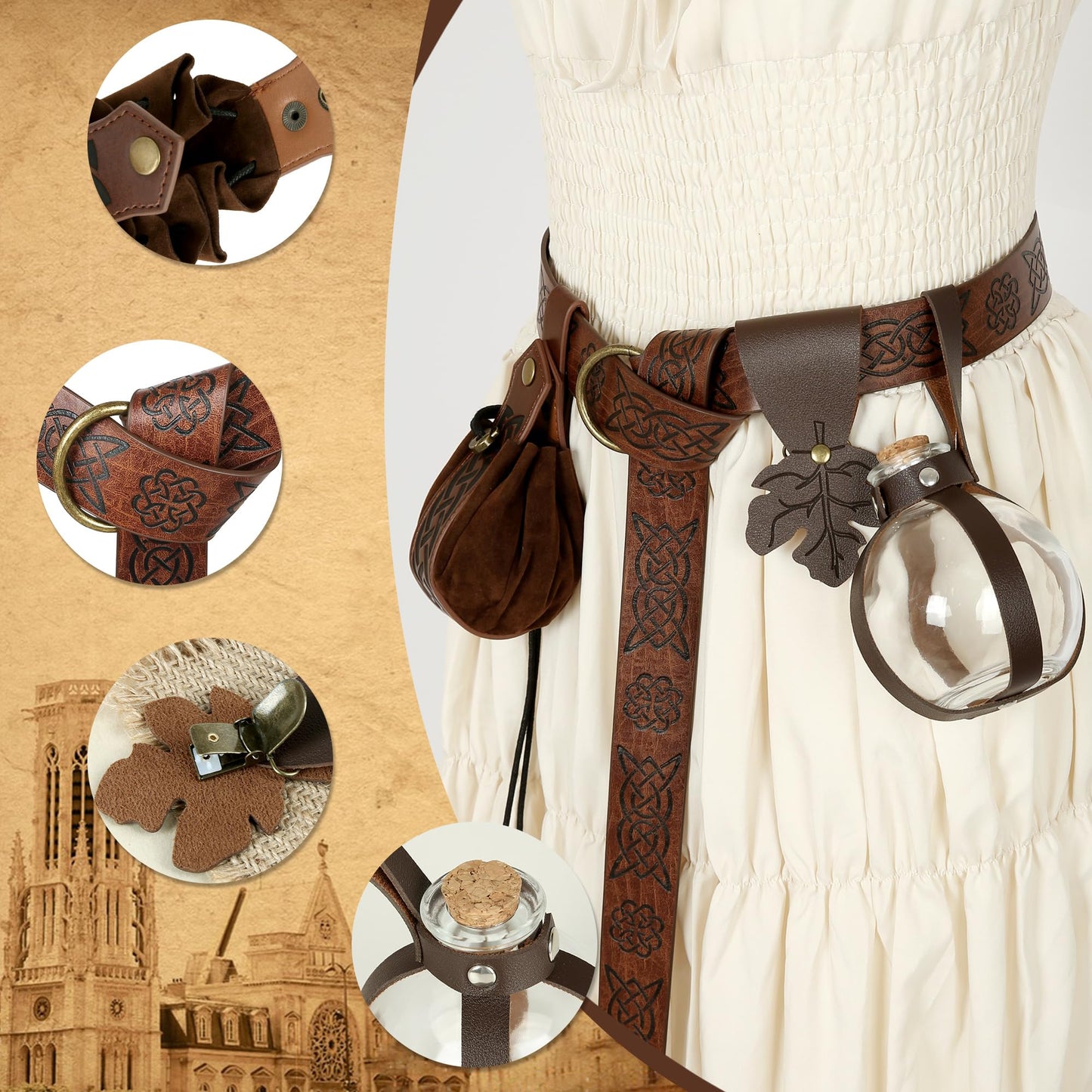 CICOCI Renaissance Accessories Belt Women Skirt Hikes Viking Steampunk Men Medieval Renaissance Costume Belt Bottle Coin Purse