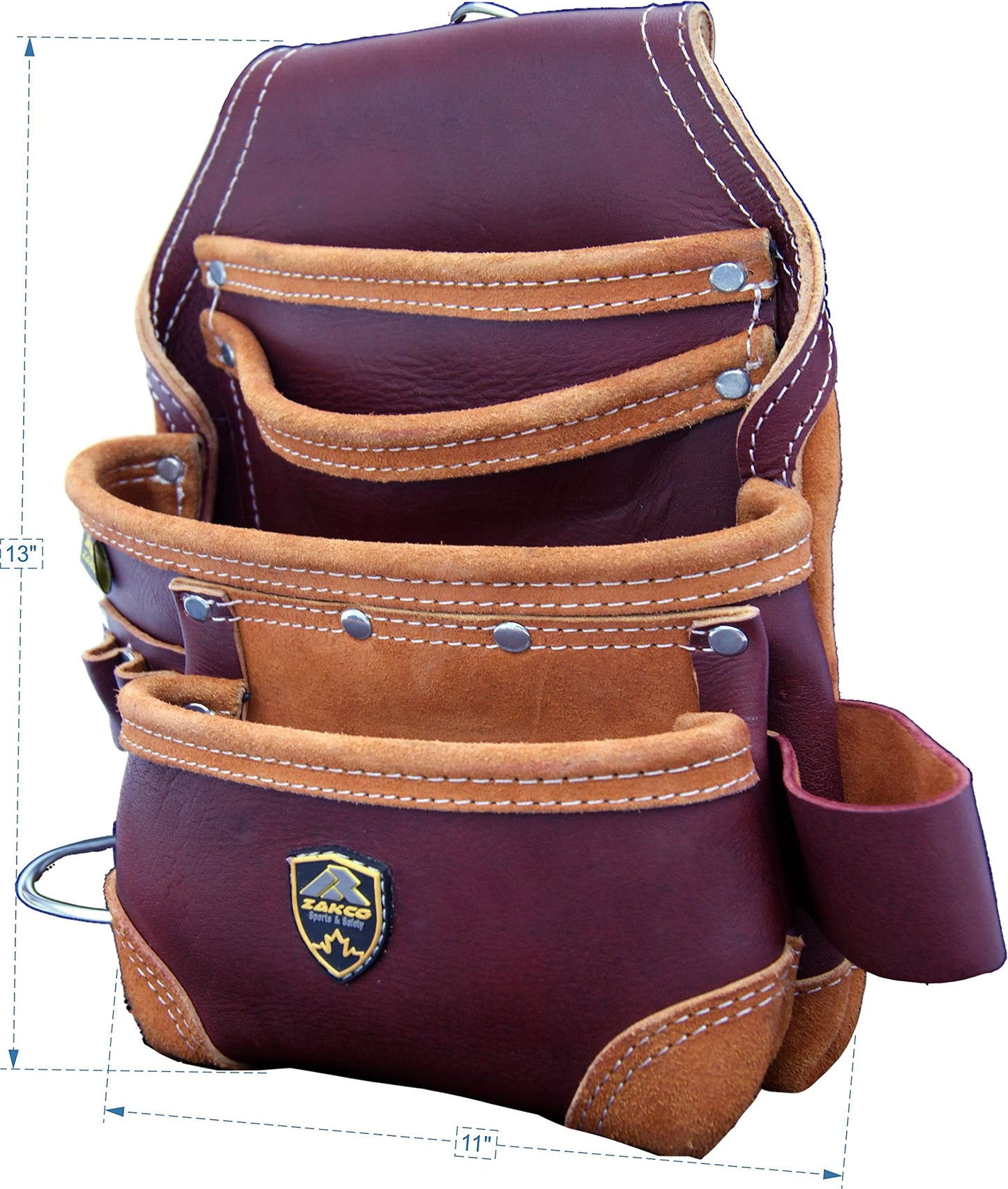 PRO-15 8 Pocket Carpenter's Nail & Leather Belt with Genuine Leather Tool Pouch (MAROON)