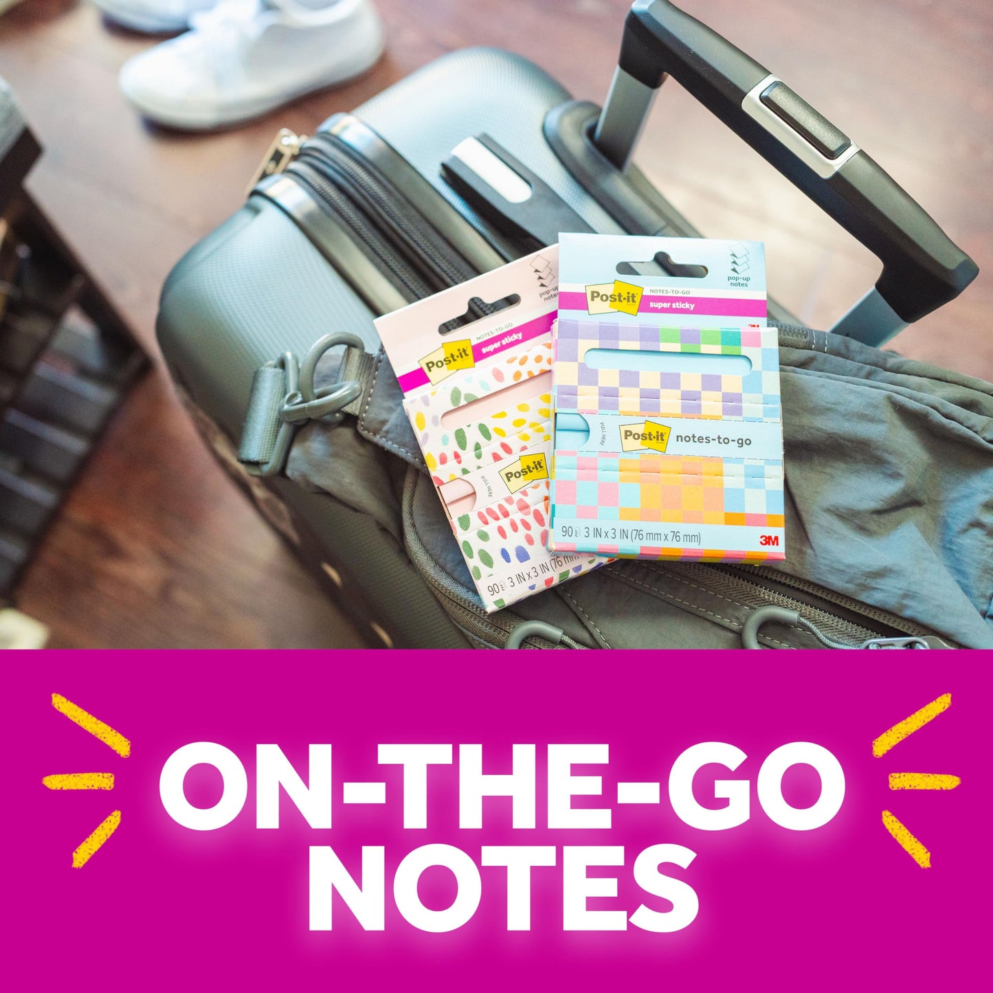Post-it Super Sticky Notes-to-go Pop-Up Notes, 3 in. x 3 in., 6 Dispensers with 540 Total Pastel Sticky Notes in Pink Salt Color, Great for School, Office, Classroom, or Home