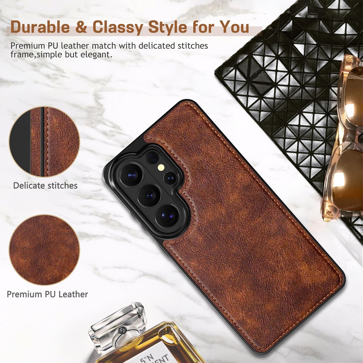 LOHASIC for Samsung Galaxy S26 Ultra Case, Premium Leather Luxury Business PU Non-Slip Grip Shockproof Bumper Full Body Protective Cover Phone Case for Samsung S26 Ultra 6.9" 5G (2026) - Brown