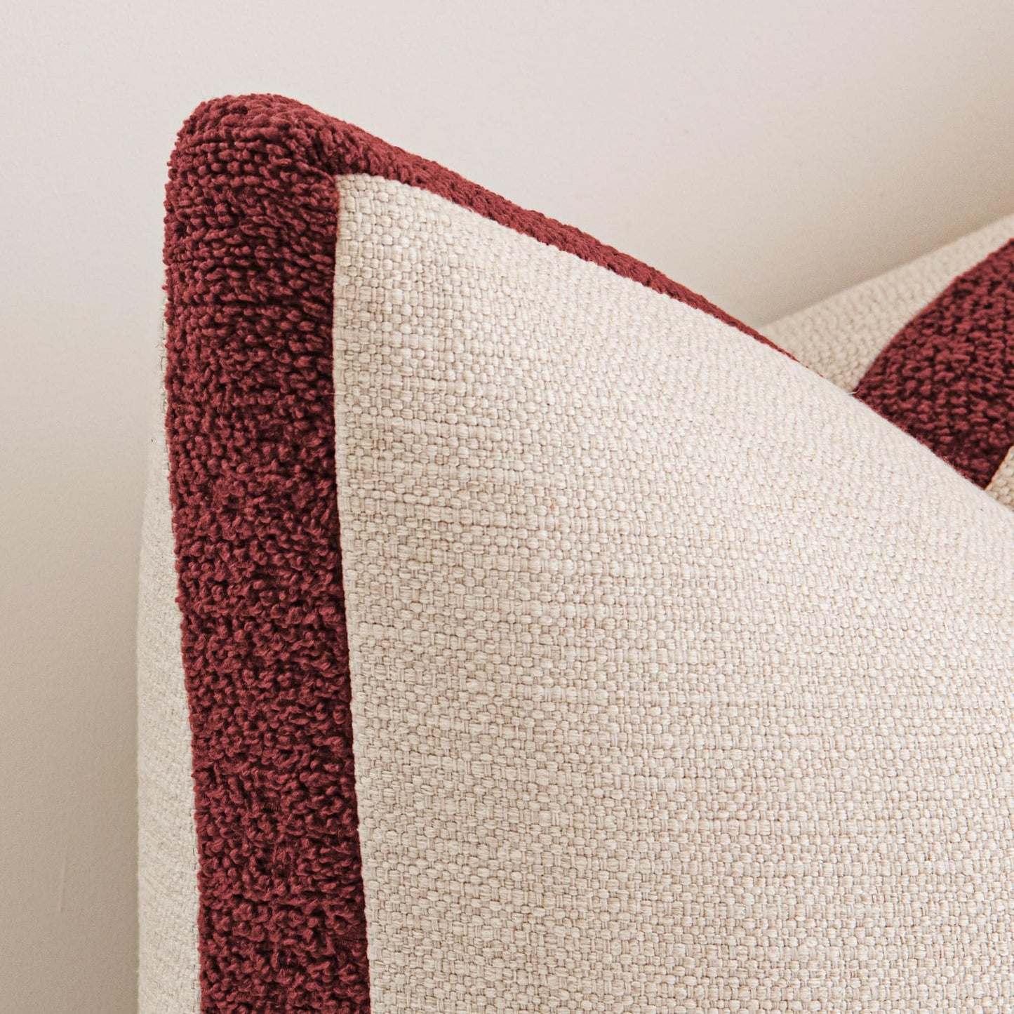a moment Christmas Red Loop Yarn Linen-Like Pillow Cover Natural Soft Decorative Throw Pillow Case Farmhouse 18x18 Inch, Bohemian Textured Cushion Cover for Sofa Bed, Wrinkle-Resistant Home Decor