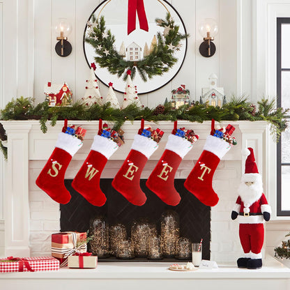 Sailup 20 Inches Monogram Christmas Stockings with Letters, Large Super Soft Christmas Stockings Red Velvet with White Super Soft Plush Cuff for Christmas Xmas Tree Holiday Fireplace (I)