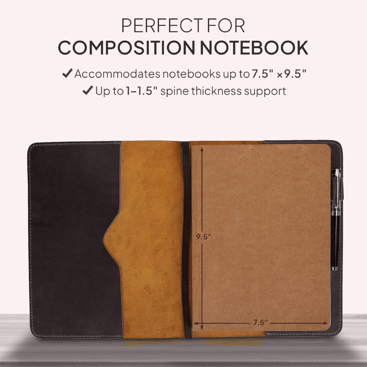 TheAntiq XL Leather Journal Cover 7.5 x 9.5 Inch – Refillable Genuine Leather Notebook Cover for Composition Notebook, Planner & Diary – Handmade Protective Travel Writing Case, Brown
