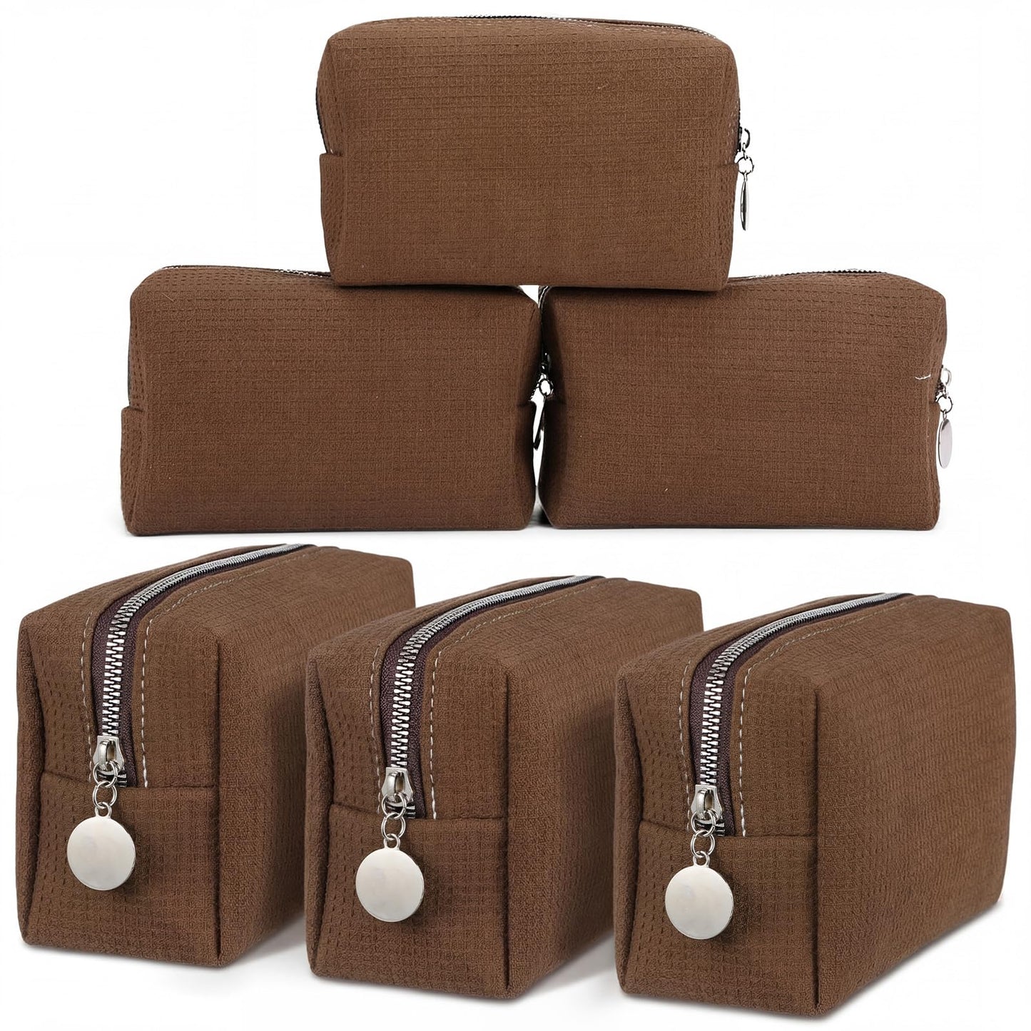 Kacctyen 6 Pcs Waffle Makeup Pouch Bag Portable Makeup Bag for Women, Cozy Waffle Cosmetic Pouch, Large Capacity Handheld Toiletry Organizer with Zipper for Bridesmaid, Wedding, Travel, Daily Use