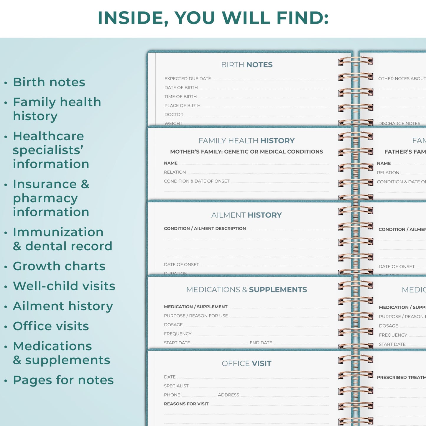 Clever Fox My Child's Health Record Keeper – Child & Baby Medical Records Organizer Log Book – Childcare Journal Notebook & Healthy Tracker for Newborn & Children – Childcare Essentials (Aquamarine)
