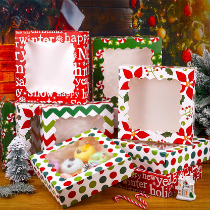 Czlotyh 30 Pcs Christmas Cookie Boxes with Window 9 x 9 x 2.5 inch Xmas Treat Boxes Candy Bakery Cupcakes Desert Container for Pastries Packaging Christmas Party Supplies Gift Giving