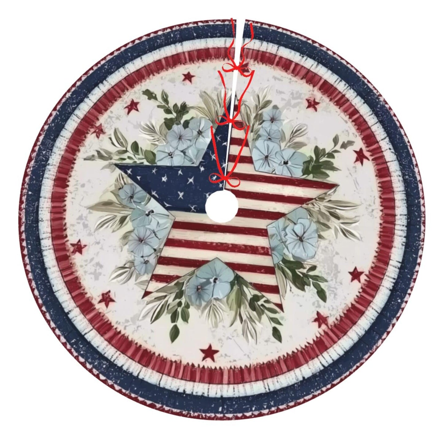 American Flag Stars Christmas Tree Skirt 36 Inch Xmas Tree Mat Party Decor Supplies for Holiday Home Decorations