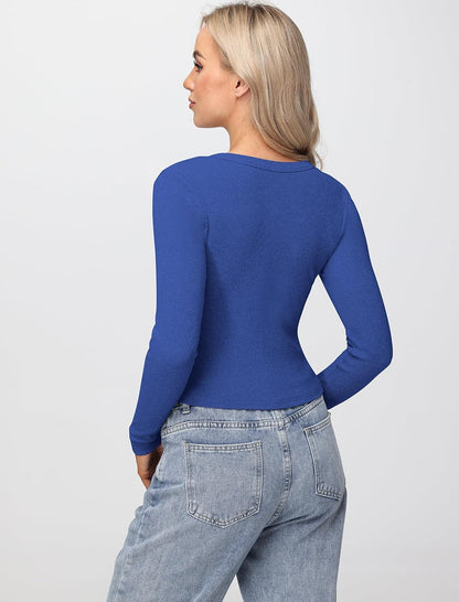 Womens Long Sleeve Tops Fall Lightweight Cardigan Cropped Going Out Shirts Ribbed Button Down Cute Trendy 2025