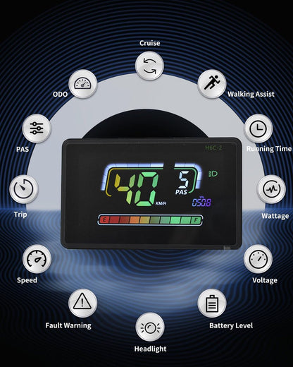 Mcezdy Ebike LCD Display, UART No. 2 Protocol, Colorful Cycling Computer APP Connection, with USB Charging Port, Panel Screen Bicycle Speedometer Odometer(6-Pin)