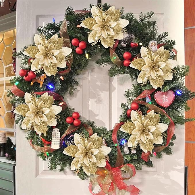 Christmas Flowers Artificial Box Set, Christmas Themed Floral Decorations for DIY Christmas Tree Ornament Wedding Birthday Wreath Decoration (B)
