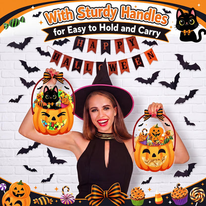 Fuutreo 50 Pcs Halloween Plastic Bags Clear Black Cat Pumpkin Sealed Gift Pouches with Handles Resealable Scary Holiday Favor Bags for Halloween Holiday Party Candy Gift Wrapping Supplies Decoration
