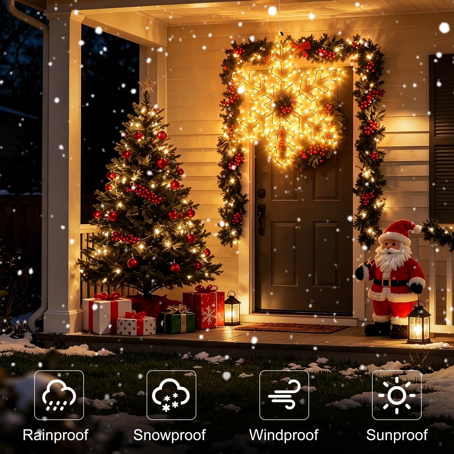 27" Christmas Big Snowflake Lights Mains Powered with Timer for Xmas Decor