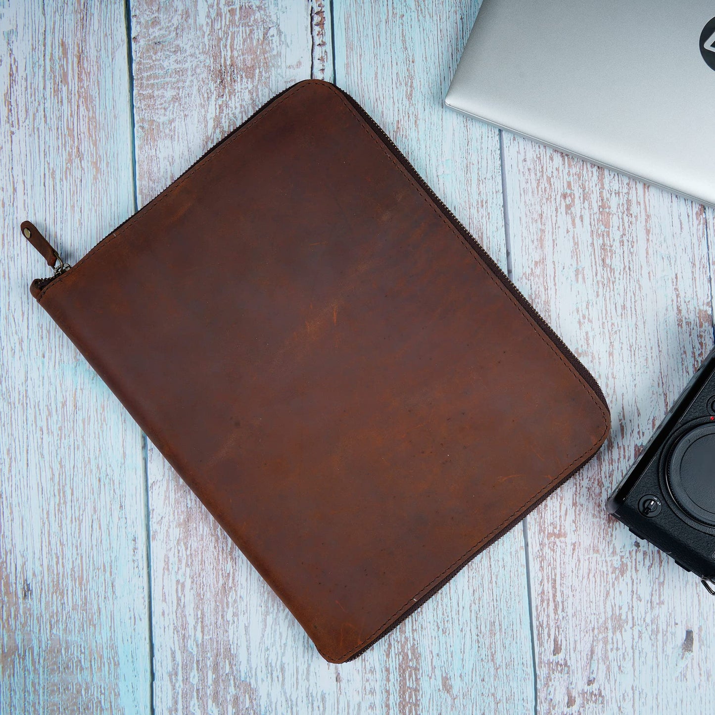 CestAntiQ, Heavy Duty Full Grain Leather Journal Cover (8.5 x 11 in.), Refillable Cahier XXL, Refillable Spiral Notebook (8.5 x 11 in.), Handmade Zippered Leather Journal Cover : Brown