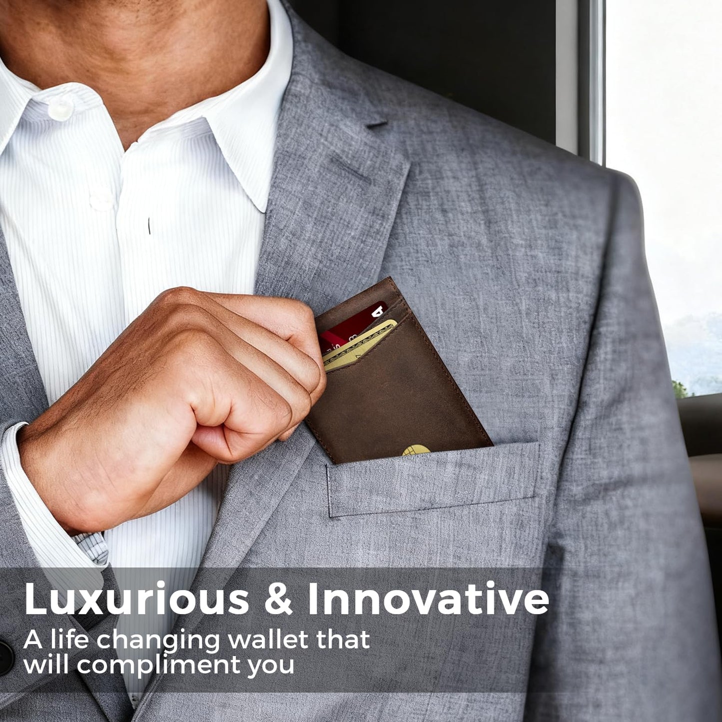 Zitahli Genuine Leather Wallet for Men 12 Card Slim Mens Wallets Bifold RFID Blocking with Money Clip & ID Window Thin Minimalist Card Holder Wallet with Gift Box