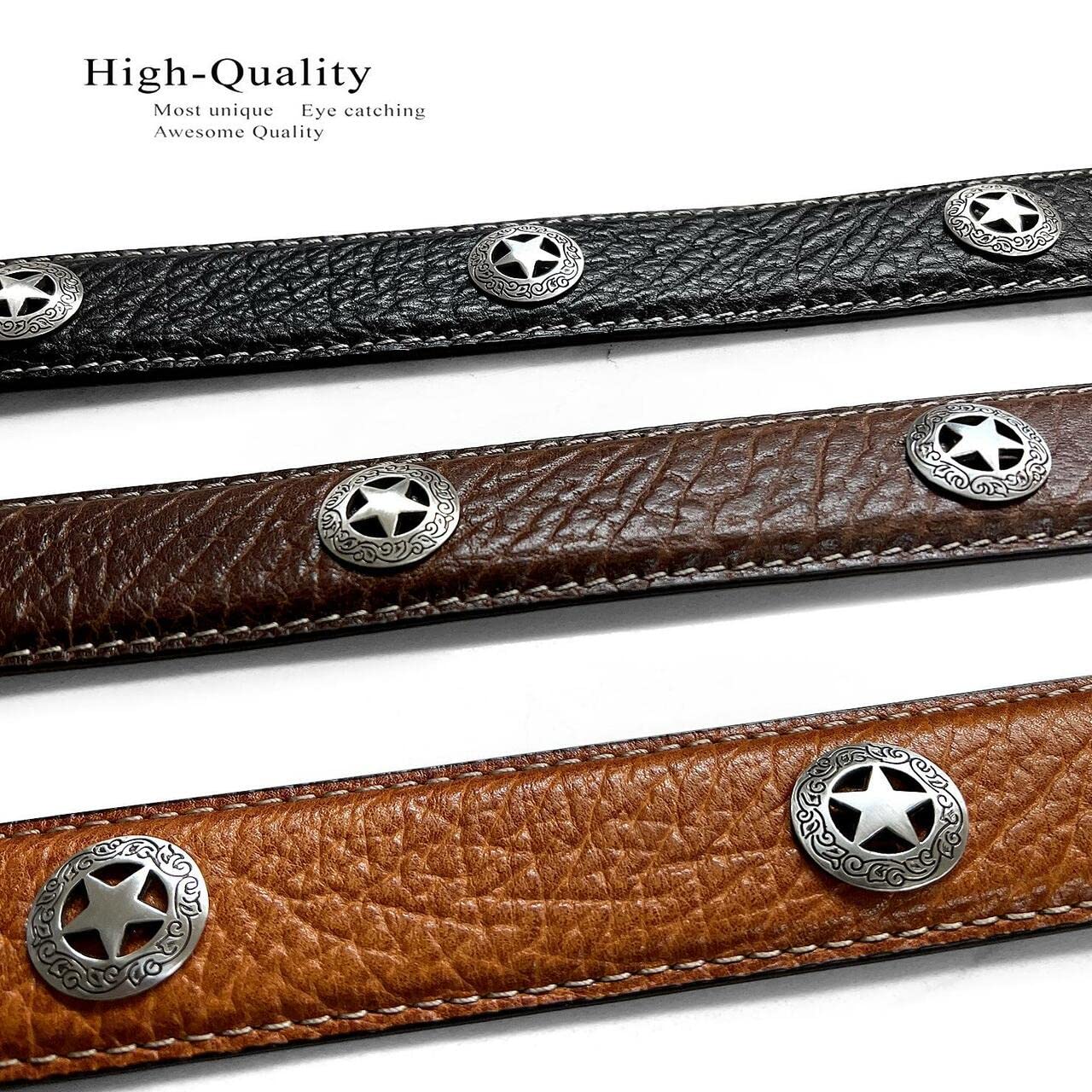 Silver Engraved Ranger Star Concho Genuine Leather Western Ranger Belt (Black, 42)
