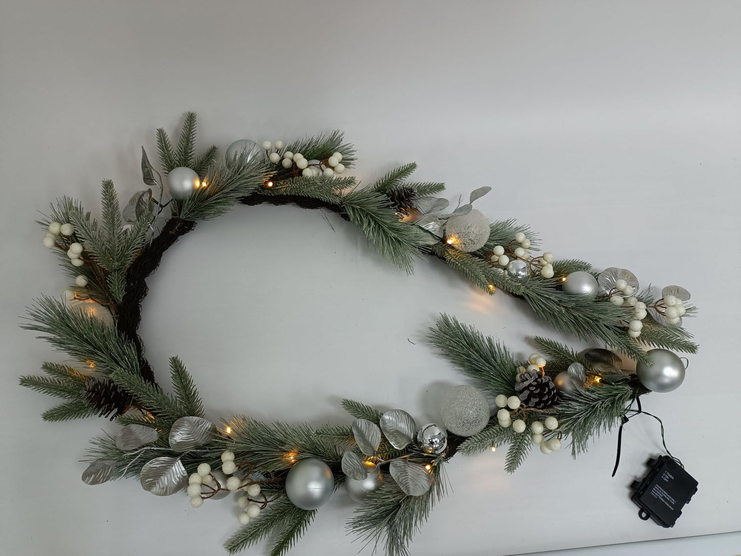 Valery Madelyn 6 Ft Pre-Lit Christmas Garland with Lights for Mantle, Lighted Outdoor Xmas Garland with Silvery White Ball Norfolk Pine for Home Stairs Fireplace Table Centerpiece Indoor Holiday Decor