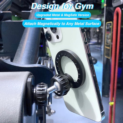 Gym Magnetic Phone Holder Mount for MagSafe, [Upgraded Metal & 360° Adjustable] Dual Magnetic Phone Holder for Gym Workout Compatible with iPhone 17/16/15/14/13/12 Series