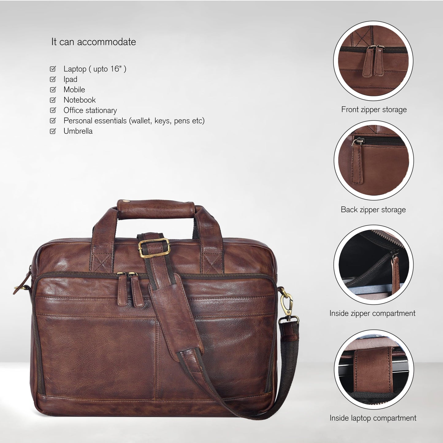 Oak Leathers Leather Messenger Bag for Men and Women - Laptop Briefcase Bag For College, Office, Adjustable Shoulder Strap (Brown Vintage New)