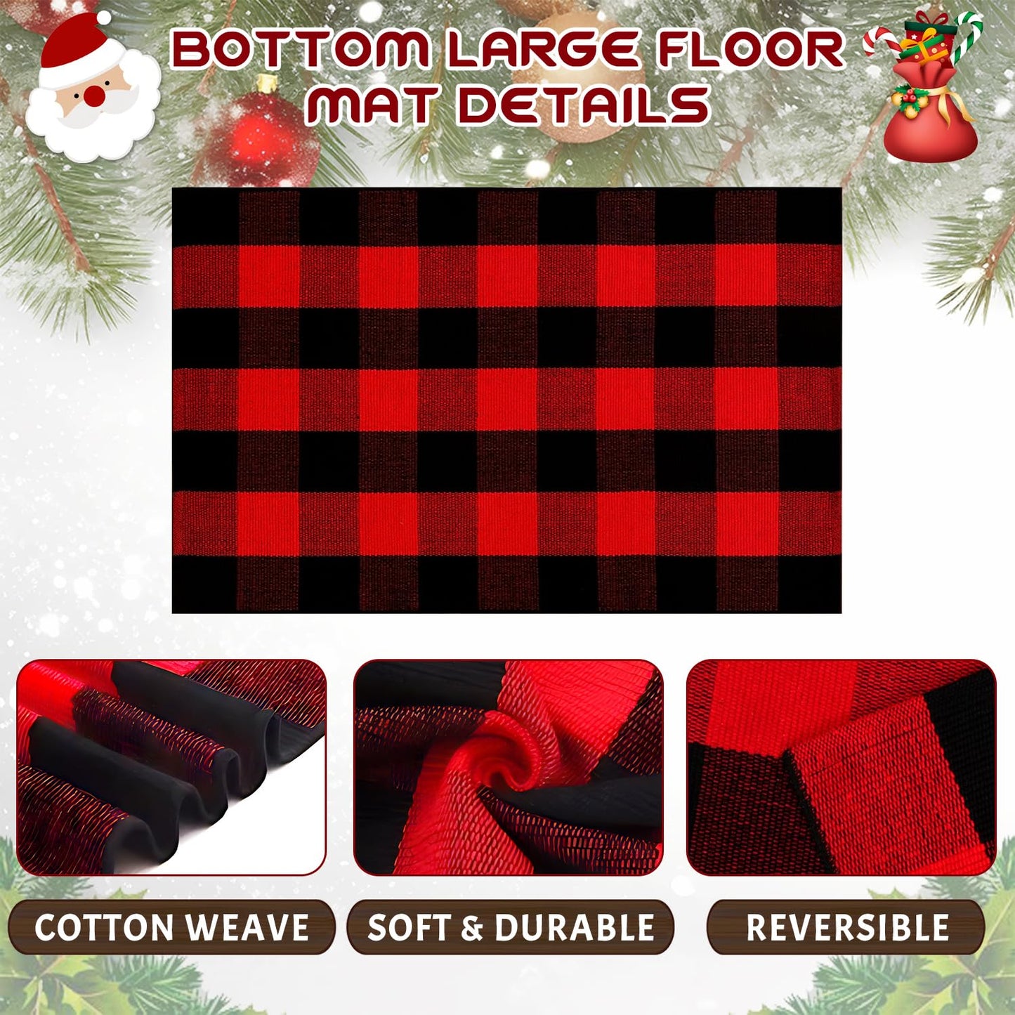 Christmas Outdoor Rug Set, Christmas Tree Door Mat Combo Set, Welcome Mat + 28 x 43 inch Red Black Buffalo Plaid Rugs, Checkered Christmas Trees Rug for Porch Entryway Winter Holiday Outdoor Decor