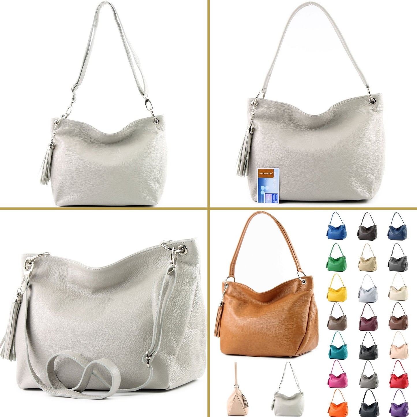 modamoda de - T154 - shoulder bag made of italy leather (Cream beige)