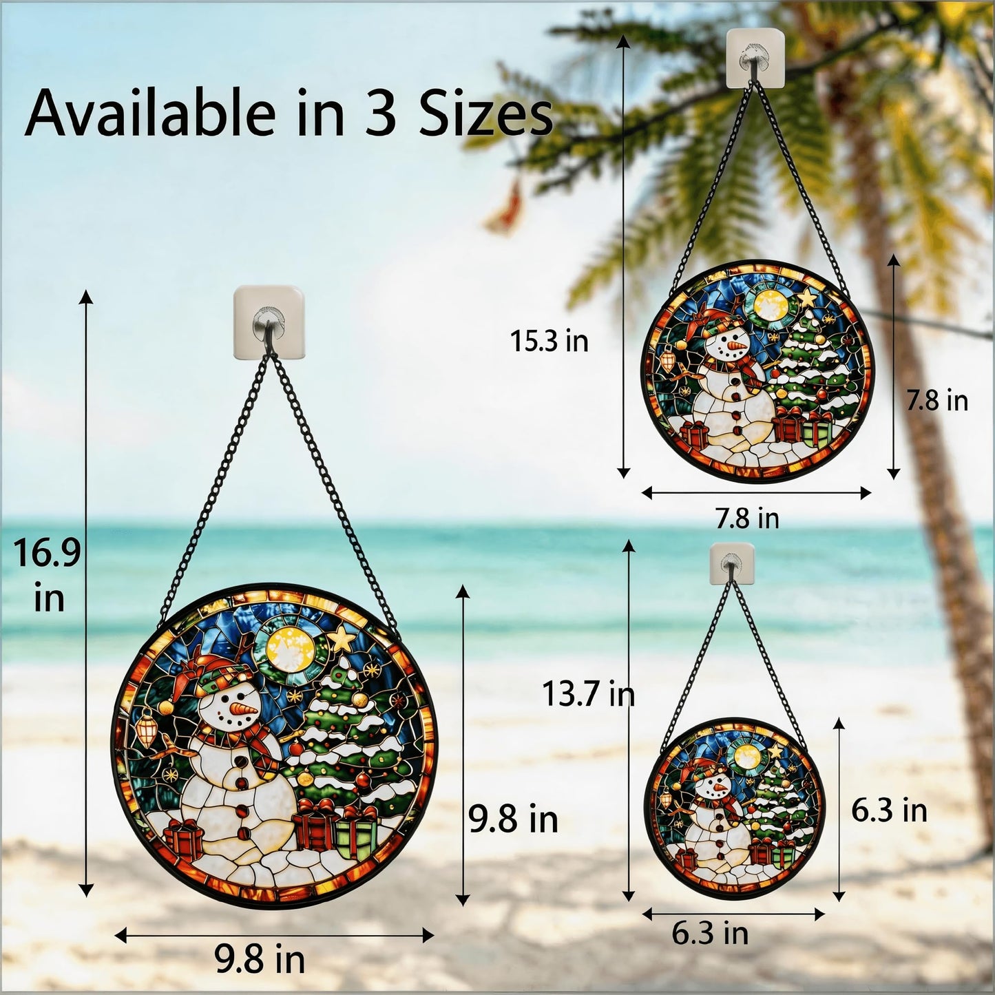 Rbhonb Stain Glass Window Hanging,Christmas Snowman Sun Catchers Indoor Window Suncatcher Home Garden Decoration Gifts for Birthday Mother's Day Father's Day Christmas Day 9.8 Inch