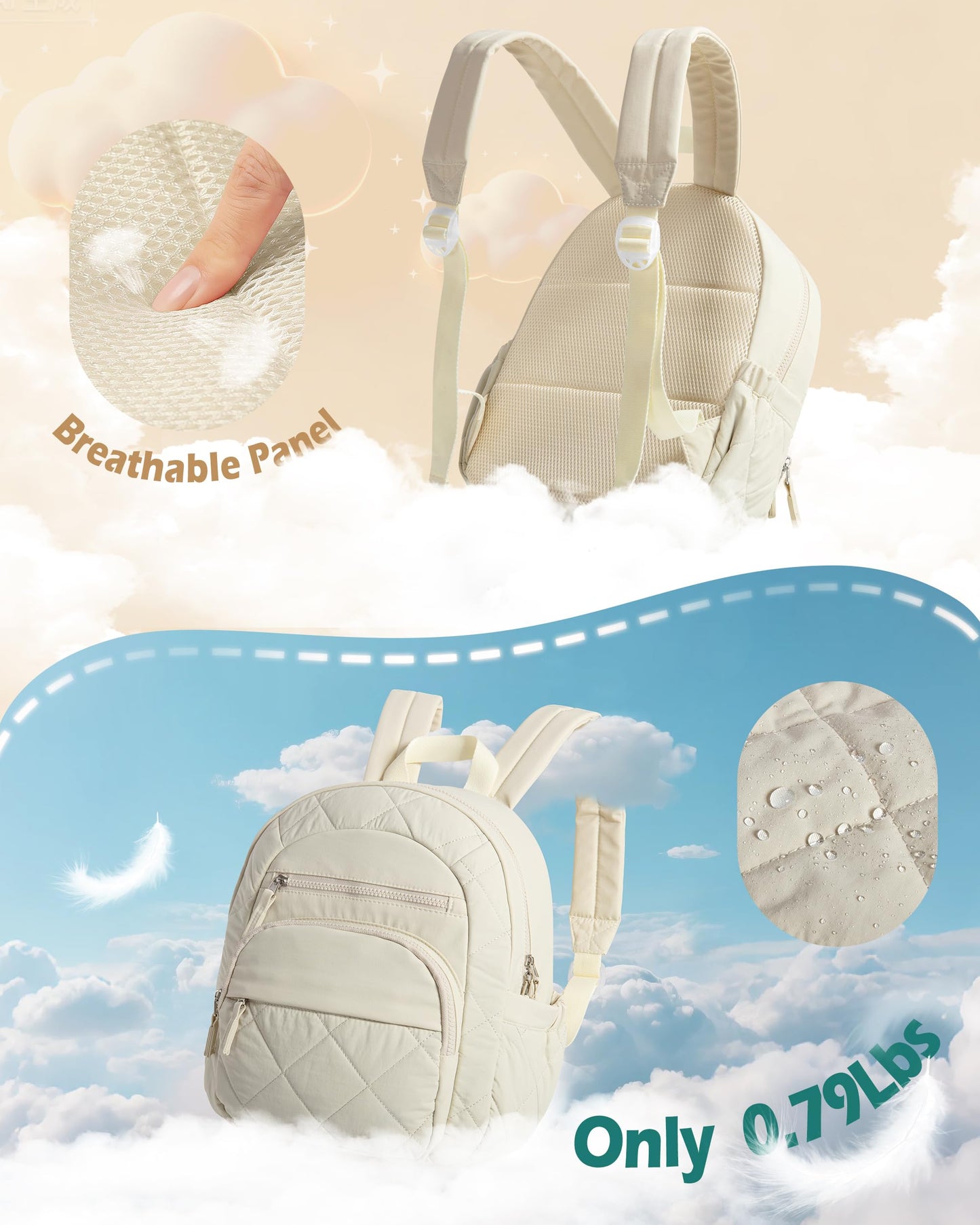 Smasrob Women Mini Backpack with RFID Blocking Pocket, Small Puffer Backpack Purse, Lightweight Quilted Backpack for Work, College or Travel, Beige