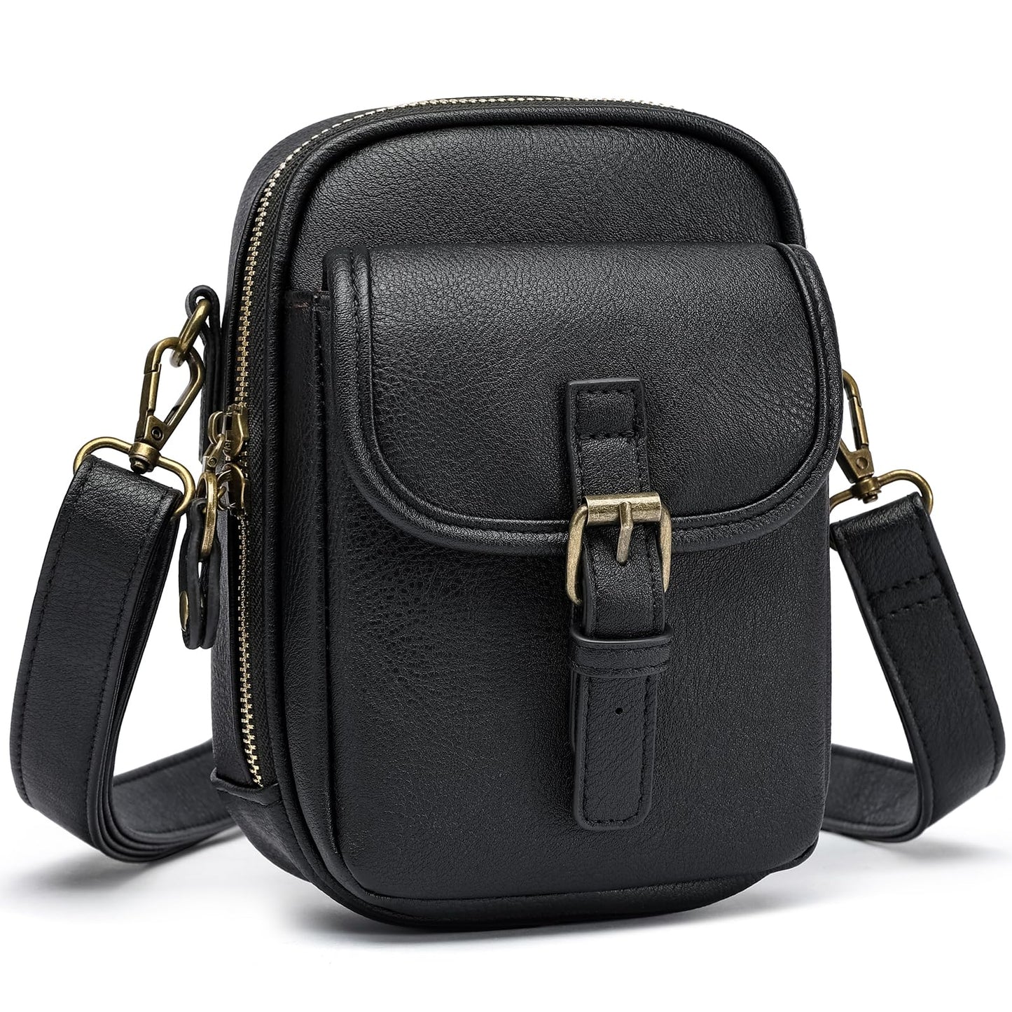 UBORSE Small Crossbody Bags for Women,Soft Vegan Leather Crossbody Handbag Adjustable Strap Travel Purse with Card Slots（Black S+leather strap）