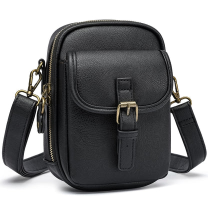 UBORSE Small Crossbody Bags for Women,Soft Vegan Leather Crossbody Handbag Adjustable Strap Travel Purse with Card Slots（Black S+leather strap）